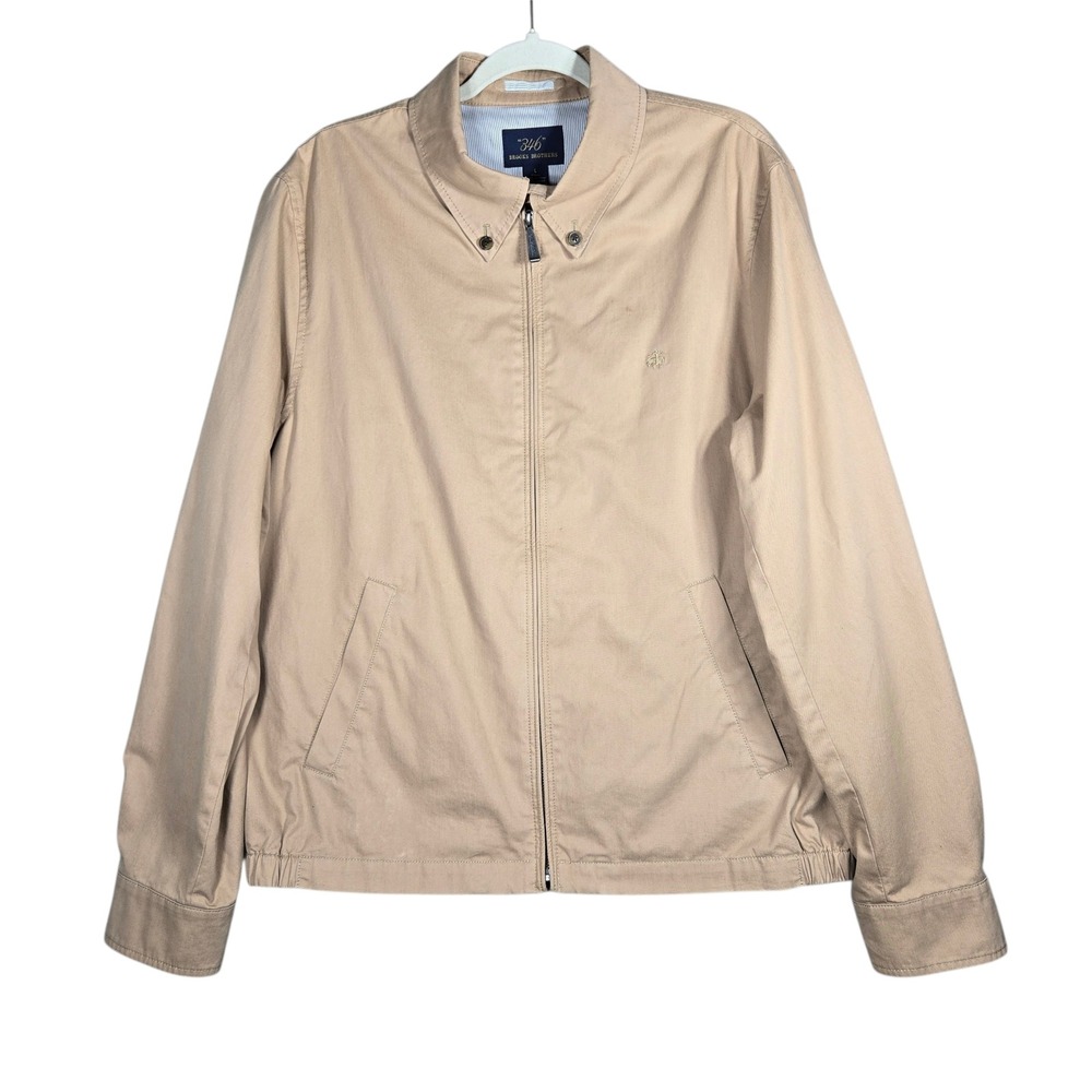 Brooks Brothers 346 Golf Jacket Mens L Tan Cotton Full Zip Windbreaker Bomber